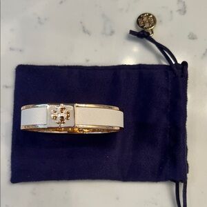 Tory Burch Gold-Tone Bracelet with White Leather Panels